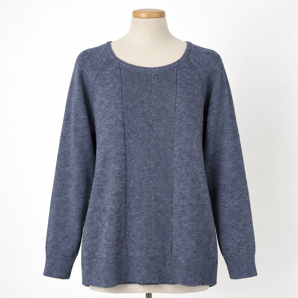 LL Bean‎ Marled Textured 100% Cotton Crewneck Sweater Sz L Blue Granny Cabincore